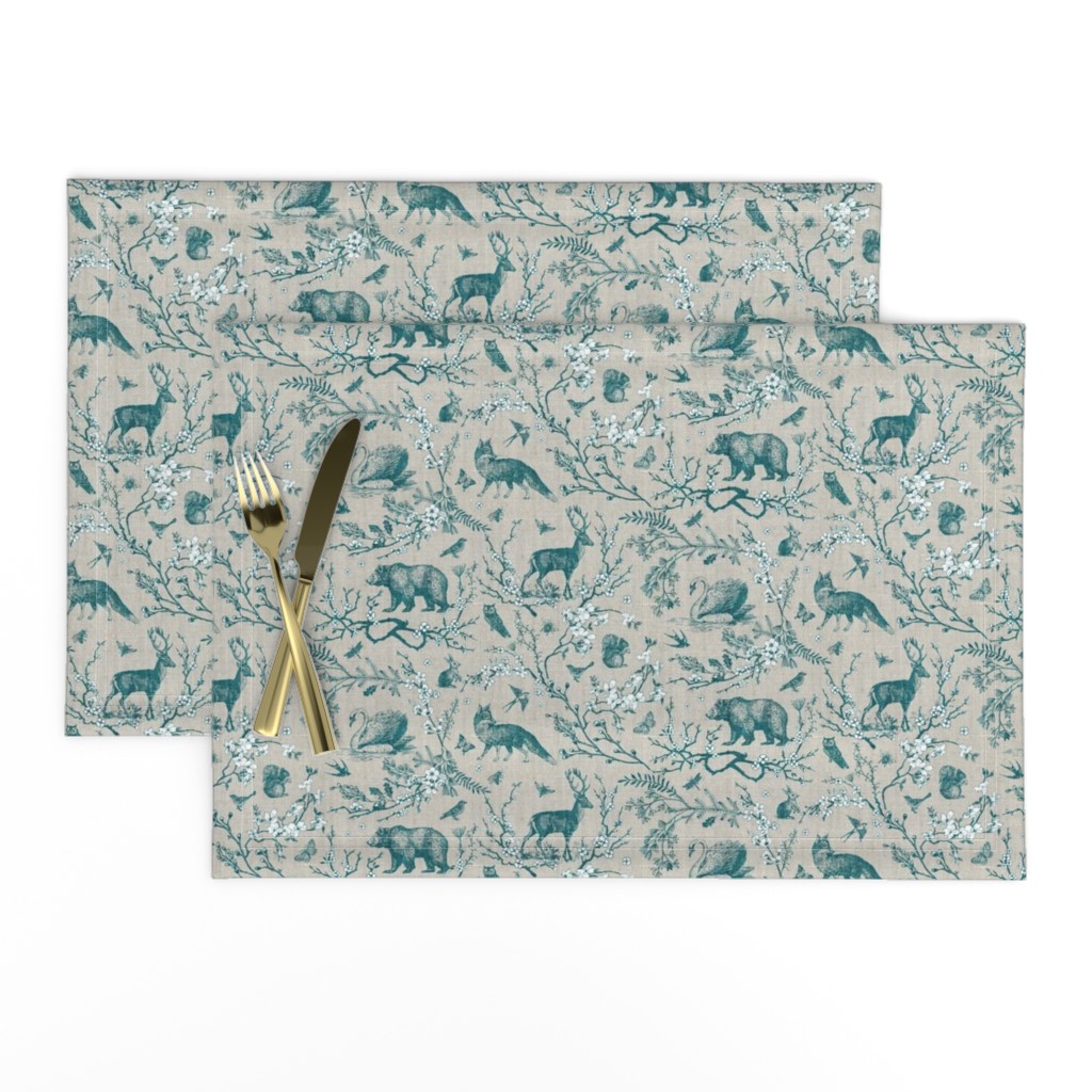 Spring Woodland Toile (teal beige/burlap) MED 