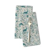 Spring Woodland Toile (teal beige/burlap) MED 