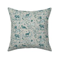 Spring Woodland Toile (teal beige/burlap) MED 