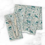 Spring Woodland Toile (teal beige/burlap) MED 