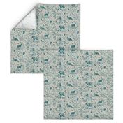 Spring Woodland Toile (teal beige/burlap) MED 