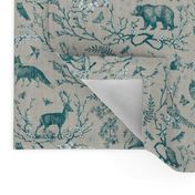 Spring Woodland Toile (teal beige/burlap) MED 