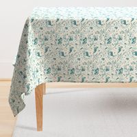 Spring Woodland Toile (teal beige/burlap) MED 