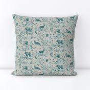 Spring Woodland Toile (teal beige/burlap) MED 