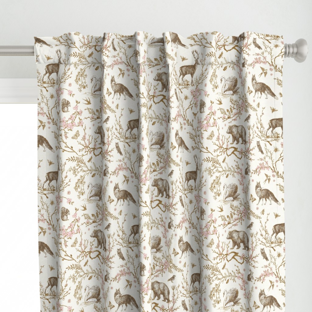 Spring Woodland Toile (sepia pink /linen) LRG