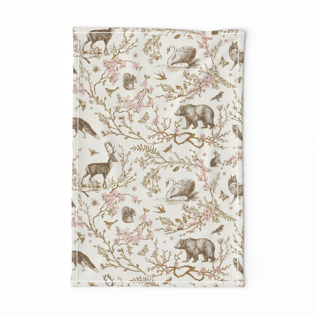 Spring Woodland Toile (sepia pink /linen) LRG