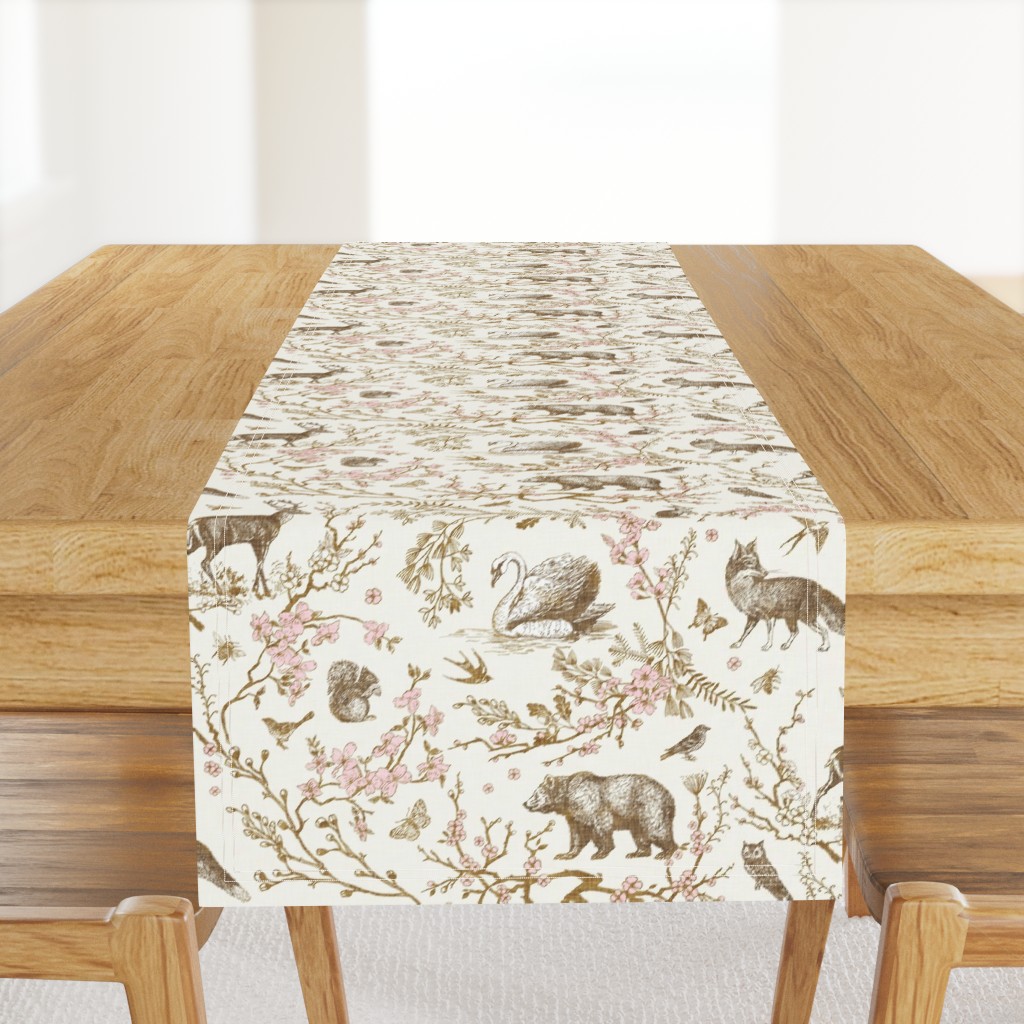 Spring Woodland Toile (sepia pink /linen) LRG