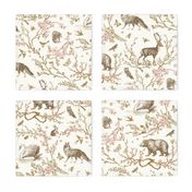 Spring Woodland Toile (sepia pink /linen) LRG