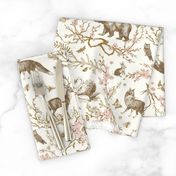 Spring Woodland Toile (sepia pink /linen) LRG