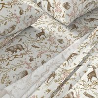 Spring Woodland Toile (sepia pink /linen) LRG