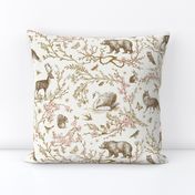 Spring Woodland Toile (sepia pink /linen) LRG