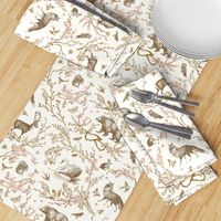 Spring Woodland Toile (sepia pink /linen) LRG