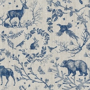 Winter Woodland Toile (navy) LRG