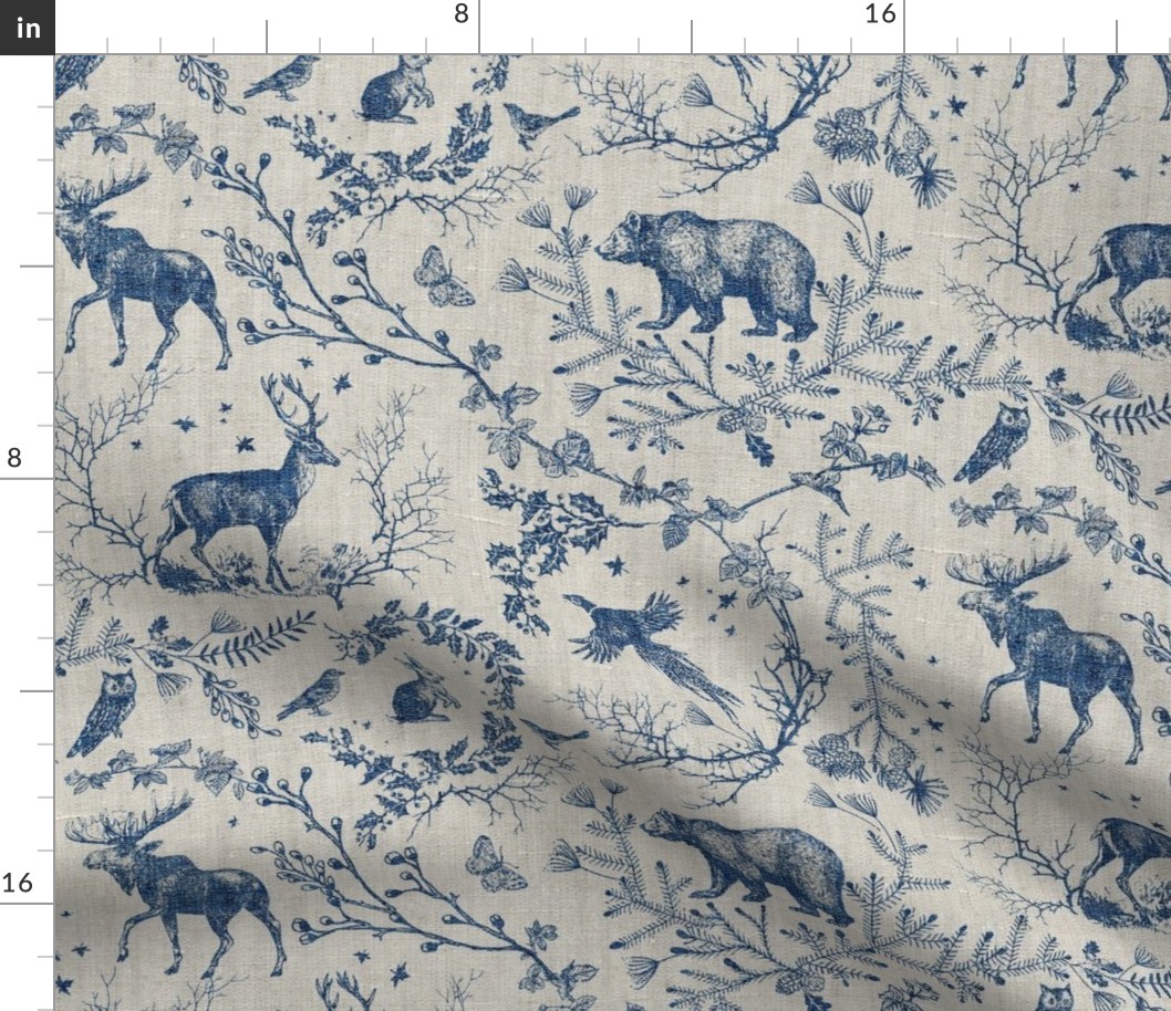 Winter Woodland Toile (navy) LRG