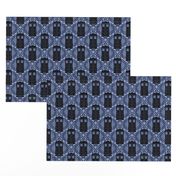   Damask Police Box - Black on Blue