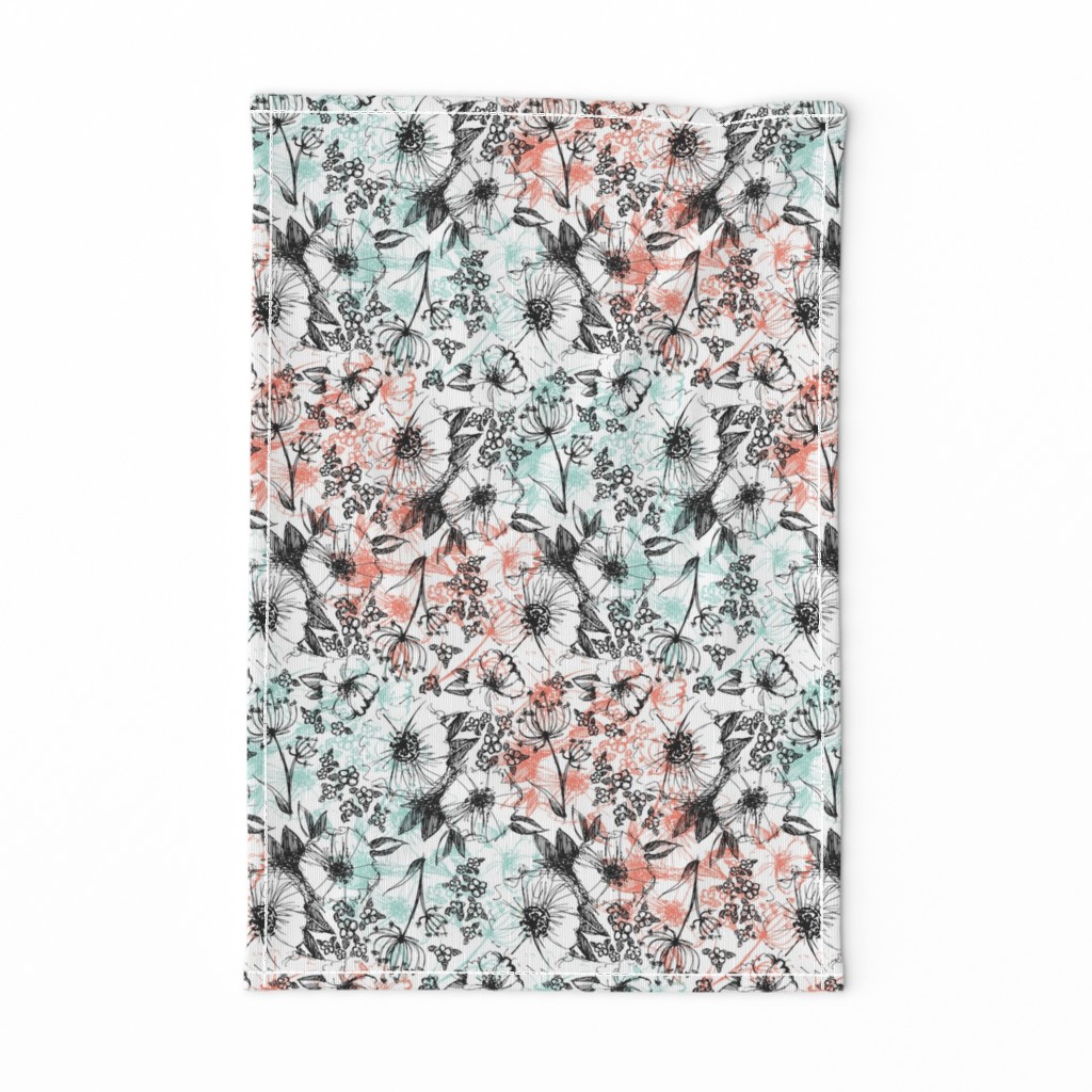 Sketchy Flowers - Mint & Coral