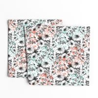 Sketchy Flowers - Mint & Coral