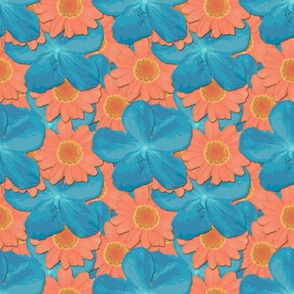 Turquoise and Tangerine Watercolor Floral
