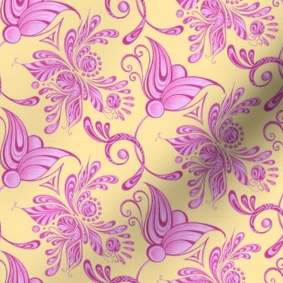 Purple Pretties- Small- Yellow Background, Flower Bud Designs