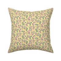 Swirls- Small- Yellow Background, Green, Pink, Yellow Designs