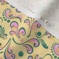 Swirls- Small- Yellow Background, Green, Pink, Yellow Designs