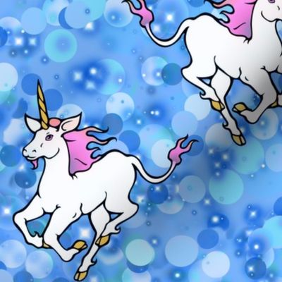 Galloping unicorns in blue