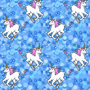 Galloping unicorns in blue