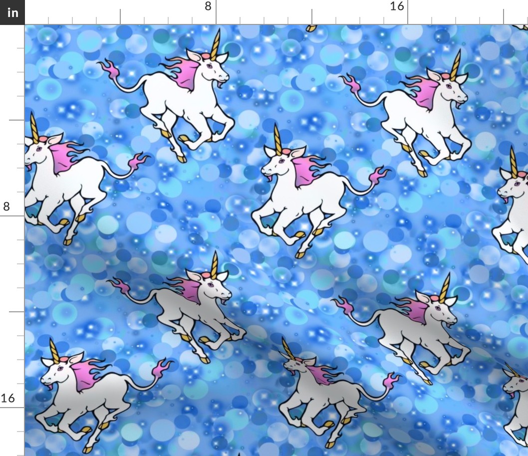 Galloping unicorns in blue