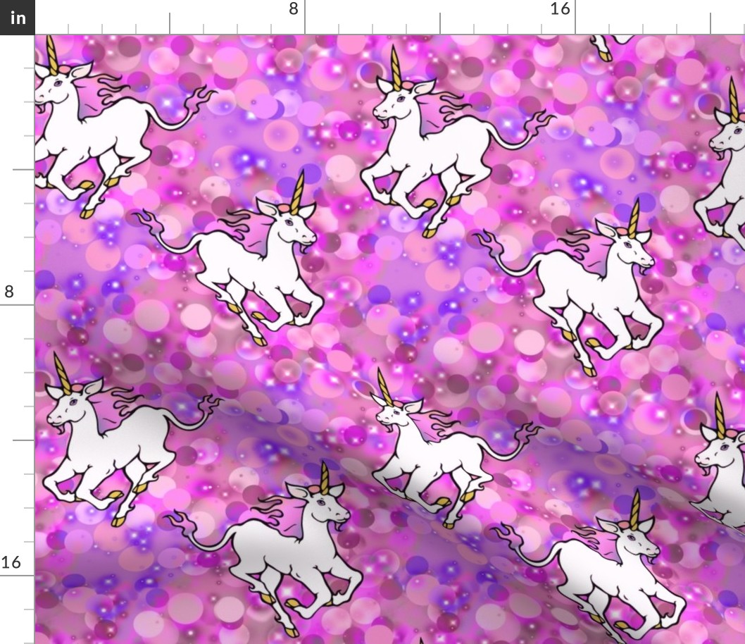 galloping unicorns, pink and purple