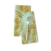 gold glitter palm leaves - mint, large. silhuettes faux gold imitation tropical forest mint background hot summer palm plant leaves shimmering metal effect texture fabric wallpaper giftwrap