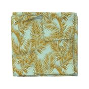 gold glitter palm leaves - mint, large. silhuettes faux gold imitation tropical forest mint background hot summer palm plant leaves shimmering metal effect texture fabric wallpaper giftwrap