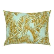 gold glitter palm leaves - mint, large. silhuettes faux gold imitation tropical forest mint background hot summer palm plant leaves shimmering metal effect texture fabric wallpaper giftwrap