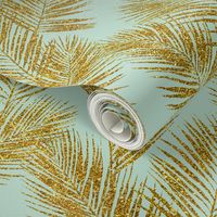 gold glitter palm leaves - mint, large. silhuettes faux gold imitation tropical forest mint background hot summer palm plant leaves shimmering metal effect texture fabric wallpaper giftwrap