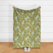 gold glitter palm leaves - mint, large. silhuettes faux gold imitation tropical forest mint background hot summer palm plant leaves shimmering metal effect texture fabric wallpaper giftwrap