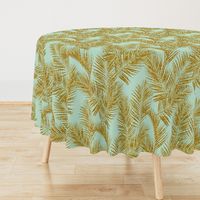 gold glitter palm leaves - mint, large. silhuettes faux gold imitation tropical forest mint background hot summer palm plant leaves shimmering metal effect texture fabric wallpaper giftwrap