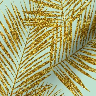 Gold Glitter Palm Leaves Mint Large Spoonflower