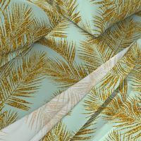 gold glitter palm leaves - mint, large. silhuettes faux gold imitation tropical forest mint background hot summer palm plant leaves shimmering metal effect texture fabric wallpaper giftwrap