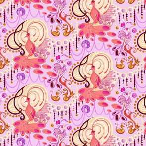 Beauty Birds- Elegant- Music Note- Treble Clef- Light Pink Background