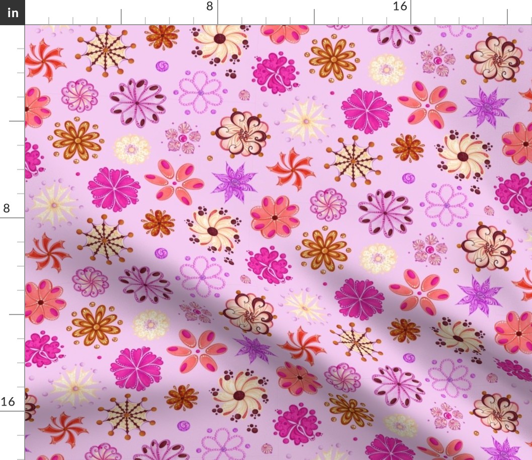 Fancy Flowers- Ornate- Large- Light Pink Background