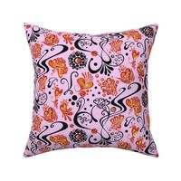 Hearts- Large- Light Pink- Swirly- Orange 