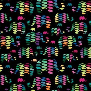 Colorful elephants on dark backgorund