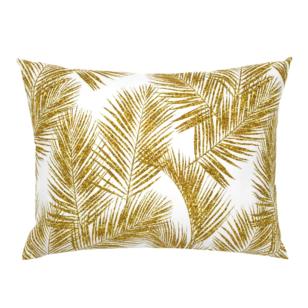 gold glitter palm leaves - white, large.   silhuettes faux gold imitation tropical forest white background hot summer palm plant leaves shimmering metal effect texture fabric wallpaper giftwrap