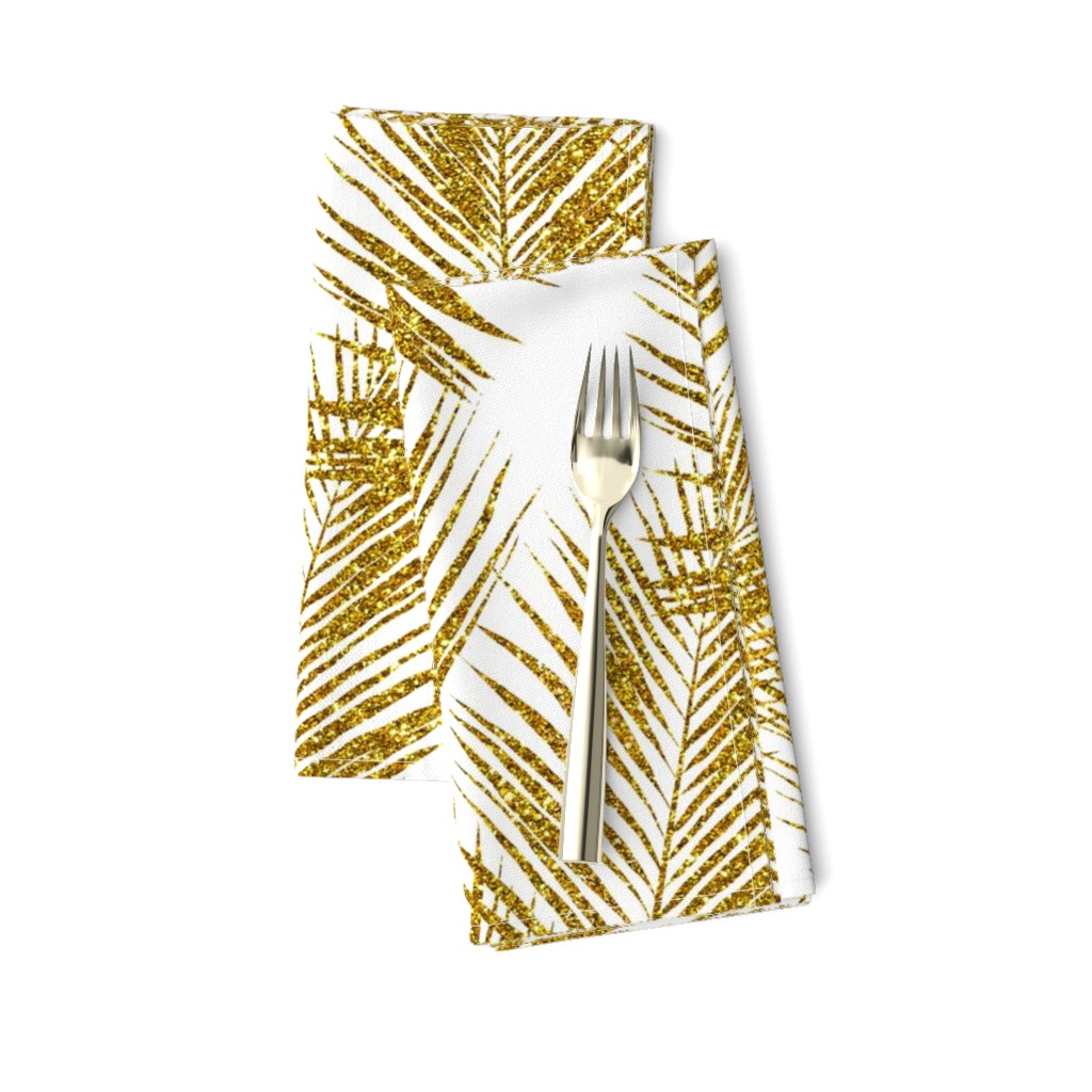 gold glitter palm leaves - white, large.   silhuettes faux gold imitation tropical forest white background hot summer palm plant leaves shimmering metal effect texture fabric wallpaper giftwrap