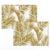 gold glitter palm leaves - white, large.   silhuettes faux gold imitation tropical forest white background hot summer palm plant leaves shimmering metal effect texture fabric wallpaper giftwrap