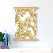 gold glitter palm leaves - white, large.   silhuettes faux gold imitation tropical forest white background hot summer palm plant leaves shimmering metal effect texture fabric wallpaper giftwrap