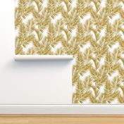 gold glitter palm leaves - white, large.   silhuettes faux gold imitation tropical forest white background hot summer palm plant leaves shimmering metal effect texture fabric wallpaper giftwrap