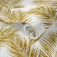 gold glitter palm leaves - white, large.   silhuettes faux gold imitation tropical forest white background hot summer palm plant leaves shimmering metal effect texture fabric wallpaper giftwrap