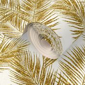 gold glitter palm leaves - white, large.   silhuettes faux gold imitation tropical forest white background hot summer palm plant leaves shimmering metal effect texture fabric wallpaper giftwrap