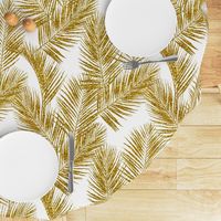 gold glitter palm leaves - white, large.   silhuettes faux gold imitation tropical forest white background hot summer palm plant leaves shimmering metal effect texture fabric wallpaper giftwrap
