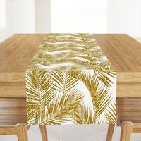 gold glitter palm leaves - white, large.   silhuettes faux gold imitation tropical forest white background hot summer palm plant leaves shimmering metal effect texture fabric wallpaper giftwrap